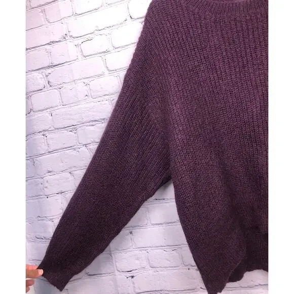 L.O.G.G. Mohair Ribbed High Low Cropped Drop Shoulder Burgundy Chunky Sweater M - Picture 5 of 10